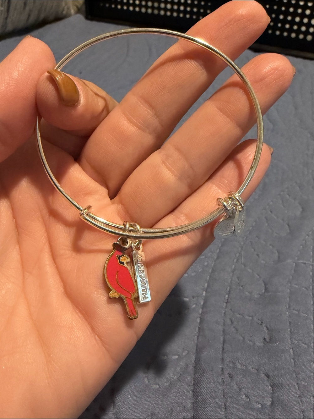 Source Unknown Silver-Tone Bangle with Red Cardinal Charm